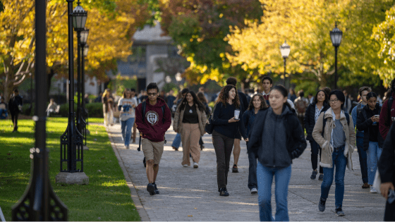 Students Walking in Main Quad Fall